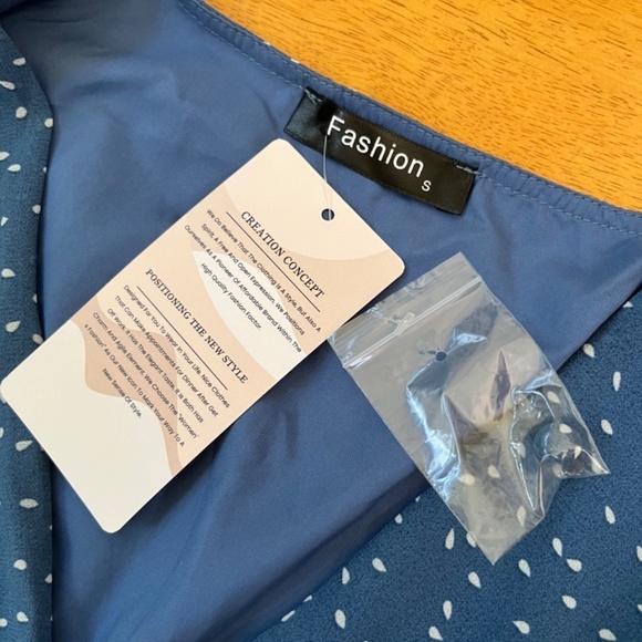 Fashion Blue V Neck Midi Sheer Lined Dress Elastic Waist Boho Chic, Size S - Picture 7 of 11